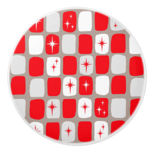Bouton en céramique Retro Red Starbursts