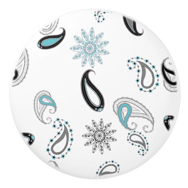 Bouton en céramique Retro Turquoise Paisley (Devant)