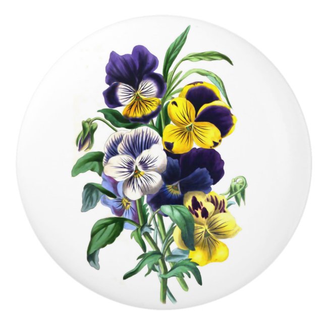 Bouton en céramique rond de bouquet de pensées (Devant)