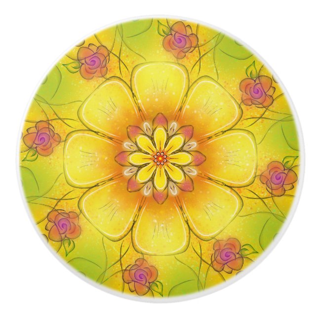 Bouton en céramique Rose et tasse à beurre (Devant)