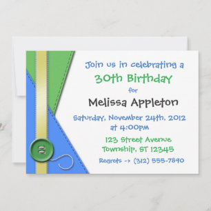 Bouton ~ Invitations d'anniversaire vert, bleu et 