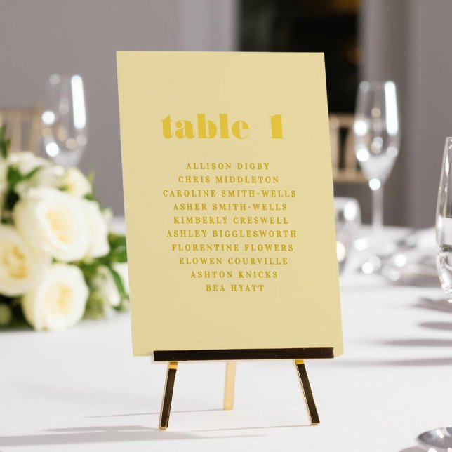 Bouton Jaune Tableau Numéro de siège (Buttery Yellow Table Number Seating Chart)