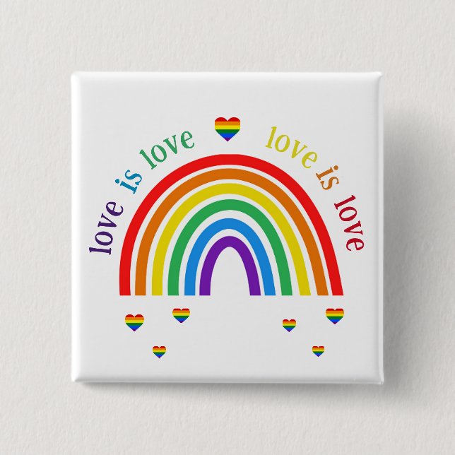 Bouton LGBT Badge - Coeurs arc-en-ciel L'amour est (Devant)