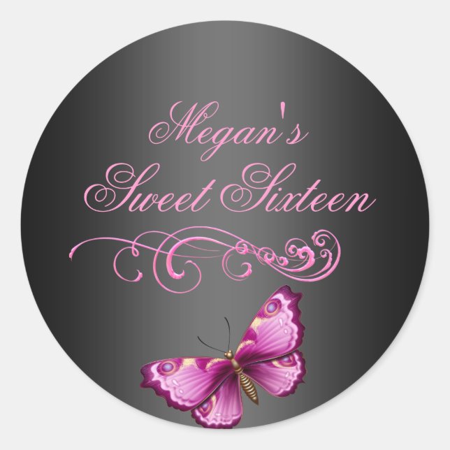 Bouton rose/noir Sweet 16 Enveloppe Sticker (Devant)