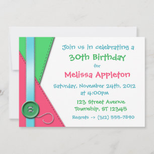 Bouton ~ Rose, Vert et Bleu Invitations d'annivers