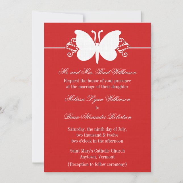 Bouton rouge foncé tourbillons Mariage Invitation (Devant)
