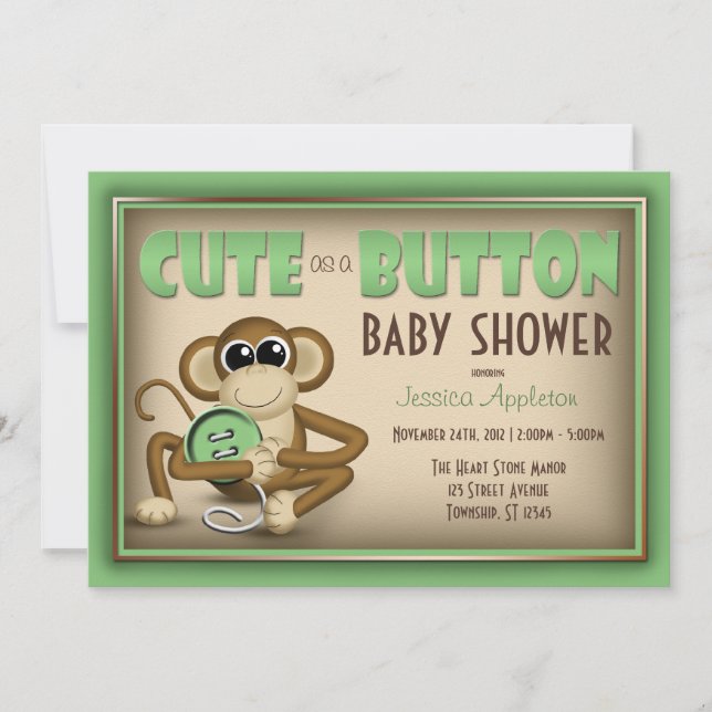 Bouton vert Baby shower Invitation (Devant)