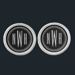 Boutons De Manchette Élégant noir et blanc Initiales Monogramme Hommes<br><div class="desc">La conception personnalisée de lien de manchette comprend un monogramme élégant et élégant d'initiales du premier milieu et du nom de famille avec cadre pointillé simple. Peut également être personnalisé pour un mariage avec le monogramme marié de la mariée et du marié (son prénom initial / nom de famille marié...</div>