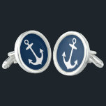 Boutons De Manchette Mariage d'Ancre de bateau bleu marine<br><div class="desc">Le design masculin de style nautique est doté d'une ancre blanche avec un arrière - plan bleu marine.</div>