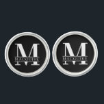 Boutons De Manchette Monogramme gras avec nom | Black<br><div class="desc">Un lien monogramme unique avec votre lettre et votre nom Monogram unique.</div>