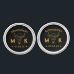 Boutons De Manchette Wild West Cowboy Personnalisé Monogramme Groomsmen<br><div class="desc">Cadeaux personnalisés pour les groomsmen avec le thème vieux western cowboy. Décoré de casquette de cowboy avec police vintage occidentale. Le texte et la couleur arrière - plan sont modifiables à l'aide de l'outil de conception pour s'adapter à votre occasion. Obtenez ce cadeau de personnaliser pour les mariages, les célibataires,...</div>