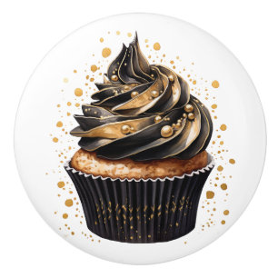 Boutons en céramique Cupcakes Noir et Or