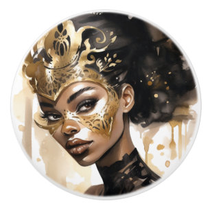Boutons en céramique noirs et dorés pour femme
