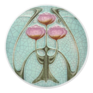 Boutons en céramique - Pivoines roses Art nouveau