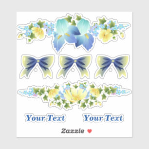 Boutons jaunes et Stickers de scrapbook bleu Iris