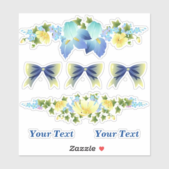 Boutons jaunes et Stickers de scrapbook bleu Iris (Feuille)