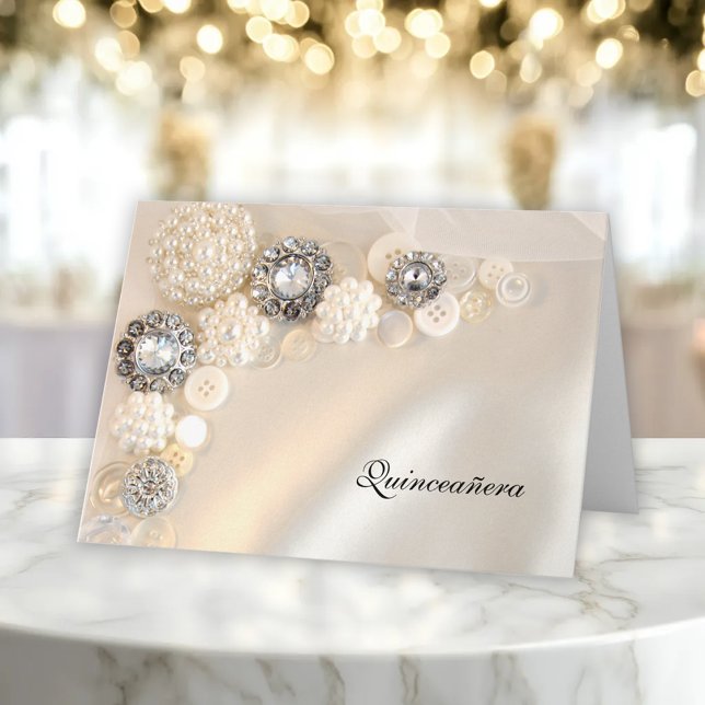 Boutons perles et diamants Quinceañera Invitation (Créateur téléchargé)