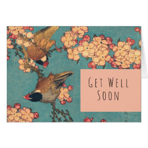 Bouvreuil d'Hokusai et Cerisier Fleur Vintage Oise