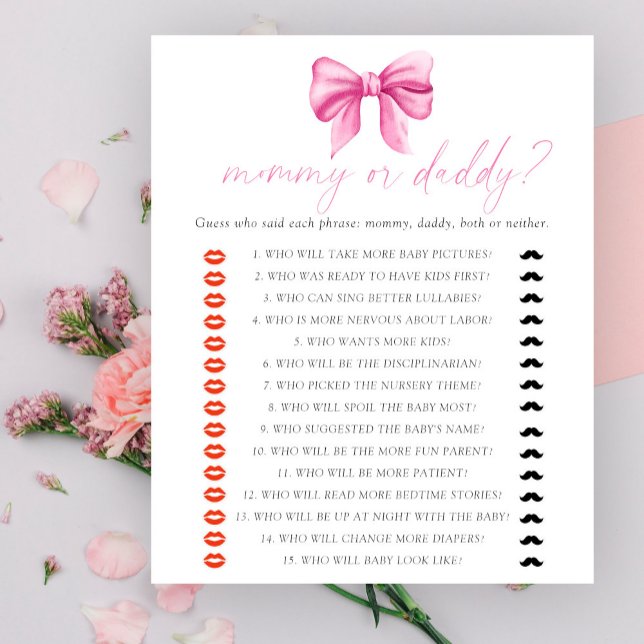 Bow baby shower maman ou papa jeu de baby shower (Créateur téléchargé)