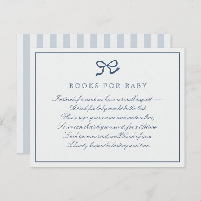 Bow bleu & Stripes Livres pour bébé Carte de boîti (Devant / Derrière)