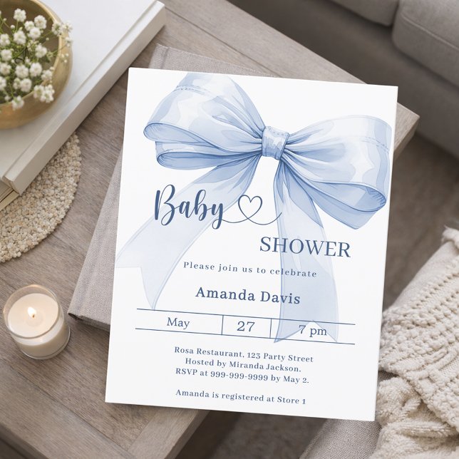 Bow blue boy Baby Shower invitation (Créateur téléchargé)
