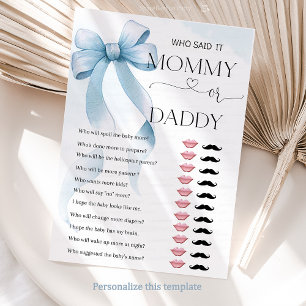 Bow Blue maman ou papa Baby shower carte de jeu