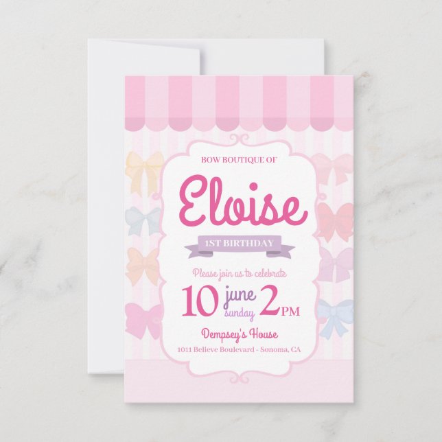 Bow Boutique Store 1st Birthday Invitation (Devant)