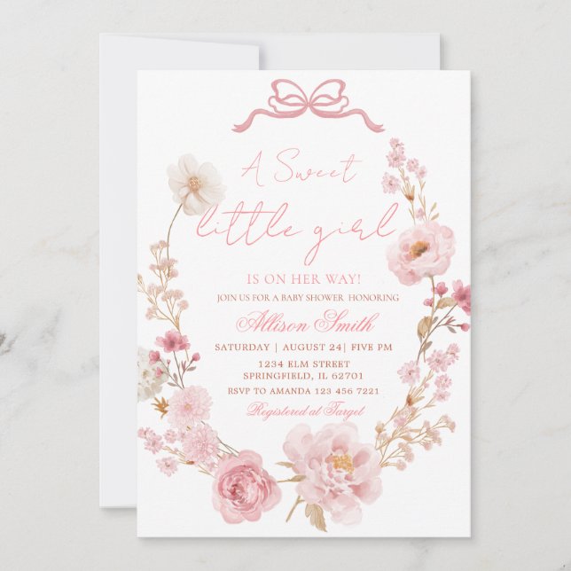 Bow Coquette Blush Pink Bow Baby Shower Invitation (Devant)
