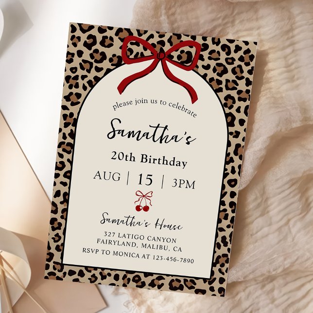 Bow Coquette Leopard Cheetah Birthday Invitation (Créateur téléchargé)