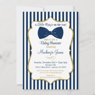 Bow Cravate Boy Baby shower Invitation Marine Blue