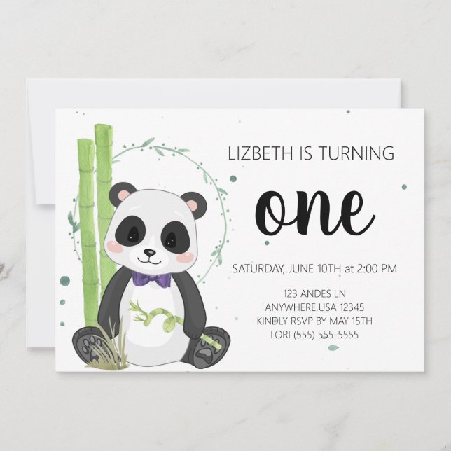 Bow cravate Panda Invitations d'anniversaire - Gar (Devant)