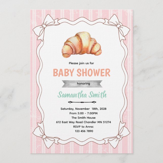 Bow Croissant baby shower invitation (Devant)