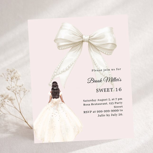Bow ivory dress blush pink Sweet 16 invitation (Créateur téléchargé)