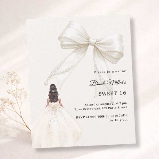 Bow ivory dress cream luxury Sweet 16 invitation (Créateur téléchargé)