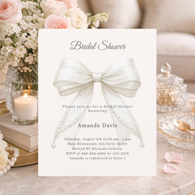 Bow ivory pearls elegant Bridal Shower invitation (Créateur téléchargé)