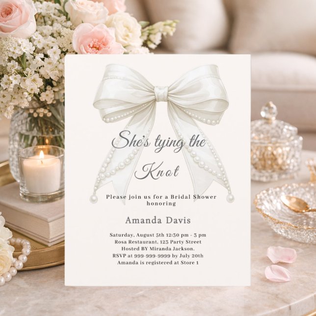 Bow ivory pearls knot Bridal Shower invitation (Créateur téléchargé)