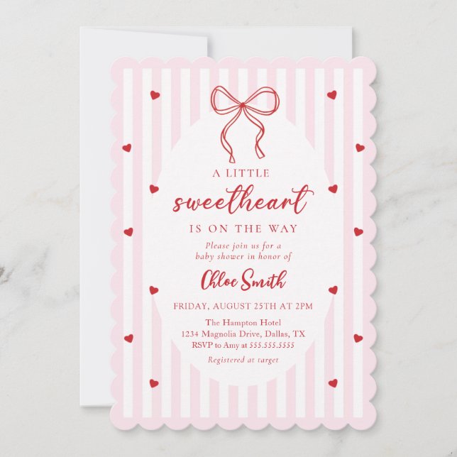 Bow Little Sweetheart Baby Shower Invitation (Devant)