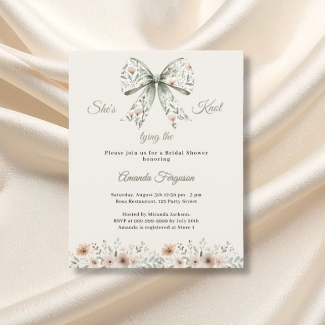 Bow neutral floral ivory Bridal Shower invitation (Créateur téléchargé)