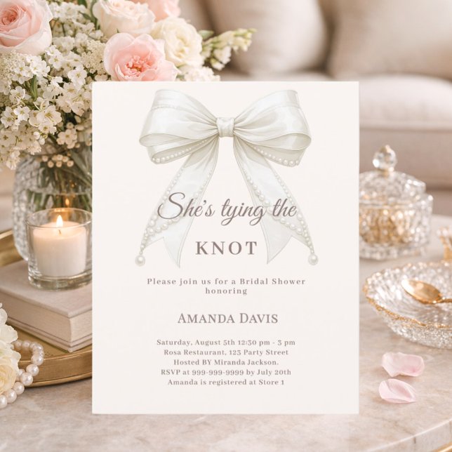 Bow pearls ivory knot Bridal Shower invitation (Créateur téléchargé)