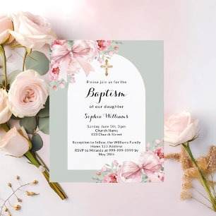Bow rose arc floral sauge vert baptême invitation