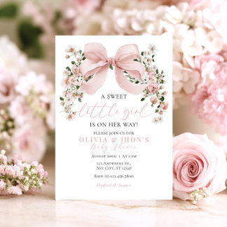Bow rose Floral Baby shower Invitation Sweet Girl