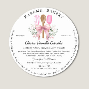 Bow rose ustensiles Étiquette Cottage Boulangerie 
