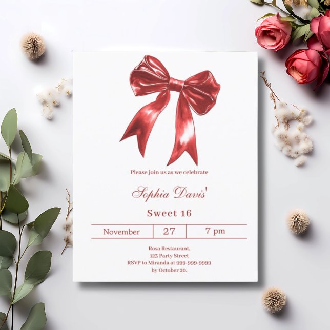 Bow rouge blanc doux 16 invitation (Créateur téléchargé)