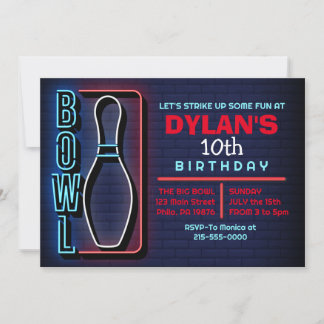 BOWLBALL ROND NEON Anniversaire Fête Invitation