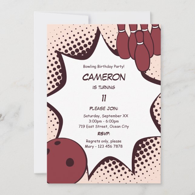 Bowling 11th Birthday Party Invitation (Devant)