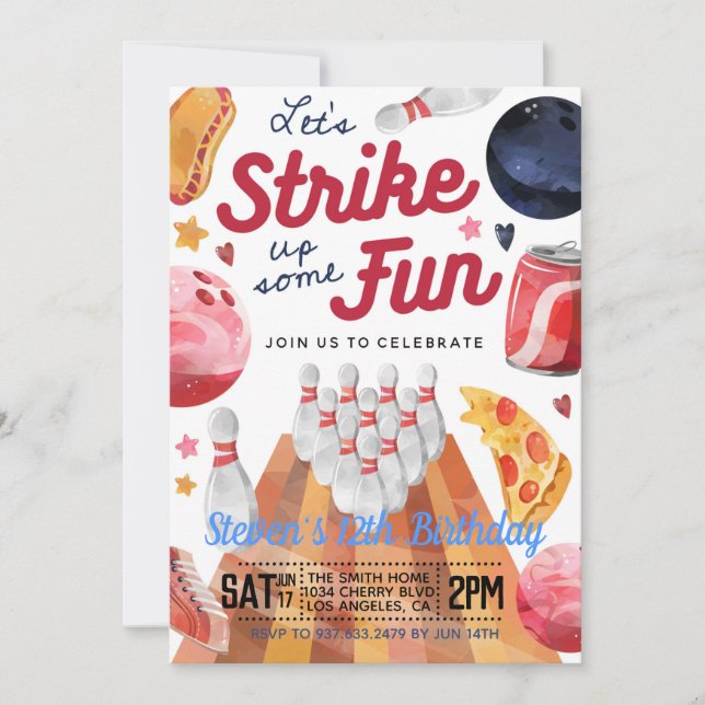 Bowling Anniversaire Fête Invitation (Devant)