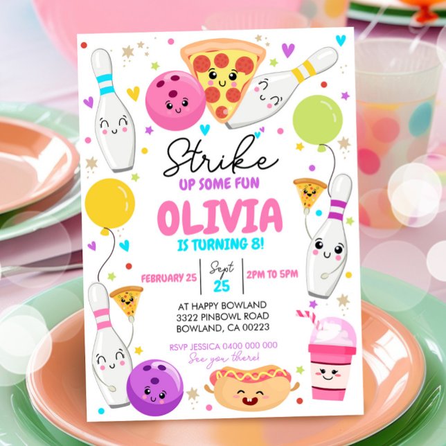 Bowling Anniversaire Invitation Bowling Pizza Part (Bowling Pizza Birthday Party Invitation)