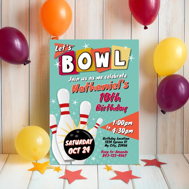 Bowling anniversaire invitation fête Retro (Créateur téléchargé)
