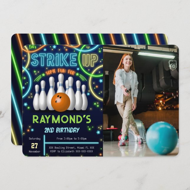 Bowling Anniversaire Photo Invitation (Devant / Derrière)