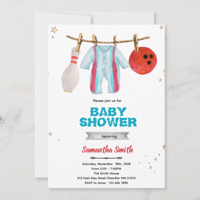 Bowling baby shower party invitation (Devant)